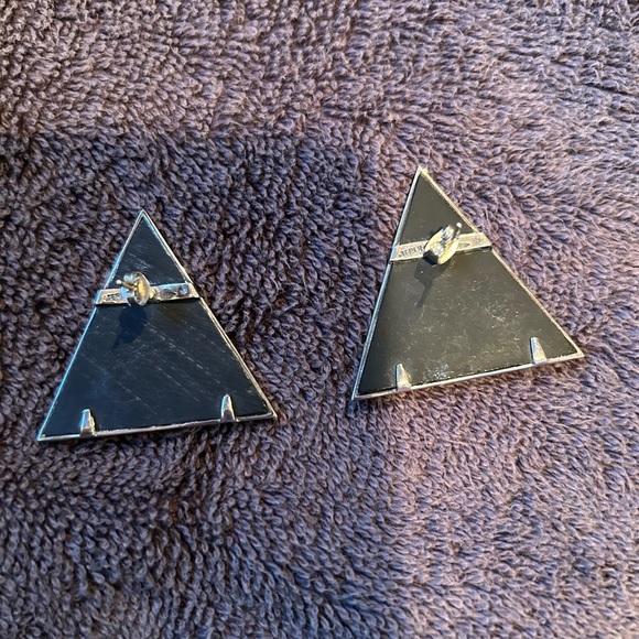 JJ Judith Jack Sterling Marcasite Jet Black Onyx Stone Square Post Earrings - Picture 4 of 5